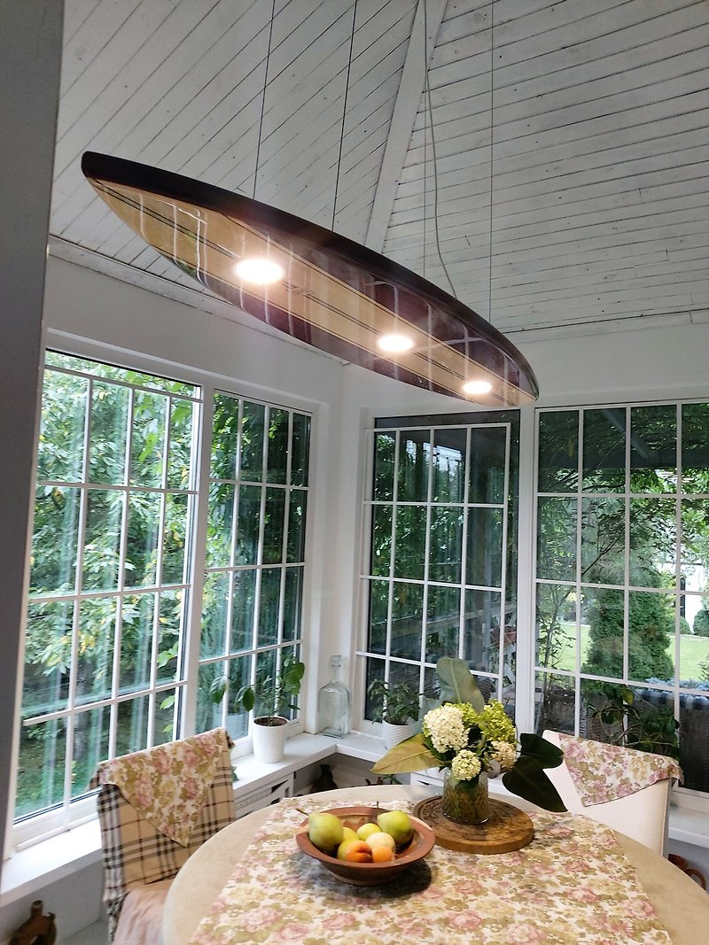 Surfboard shaped ceiling chandelier as a pool table led light for home art decor - 灯具/灯饰 - 木头 