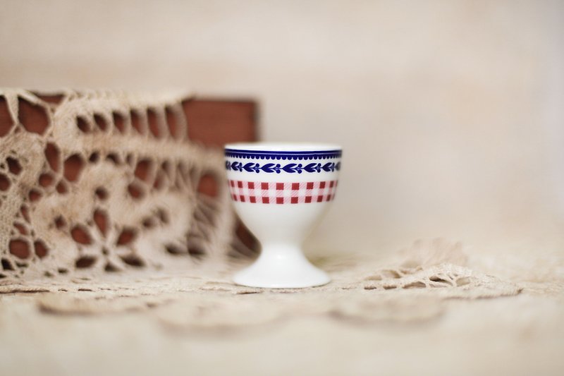 【好日恋物】荷兰VINTAGE红格花纹蛋杯 - 花瓶/陶器 - 陶 白色