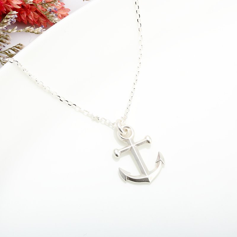 极简 船锚 (大) Anchor s925 纯银 项链 情人节 圣诞节 男朋友 - 项链 - 纯银 银色