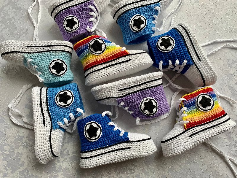Cute Converse Baby Booties Baby Newborn Shoes Gift Baby Reveal Party Family Look - 婴儿鞋 - 棉．麻 蓝色