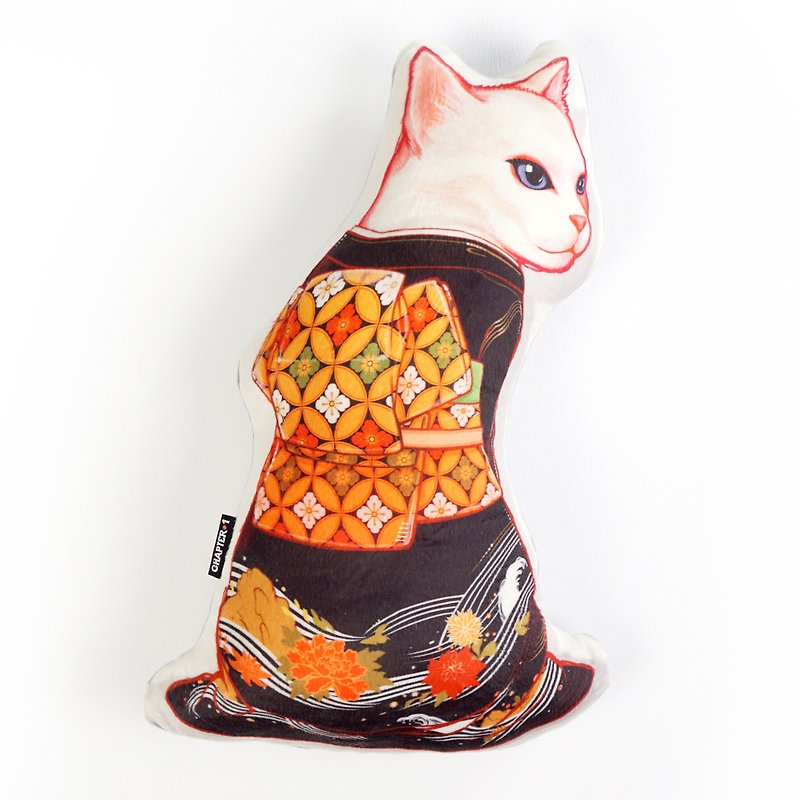 Cat wear kimono flower  Backrest pillow New arrival Gift New Year - 枕头/抱枕 - 聚酯纤维 灰色