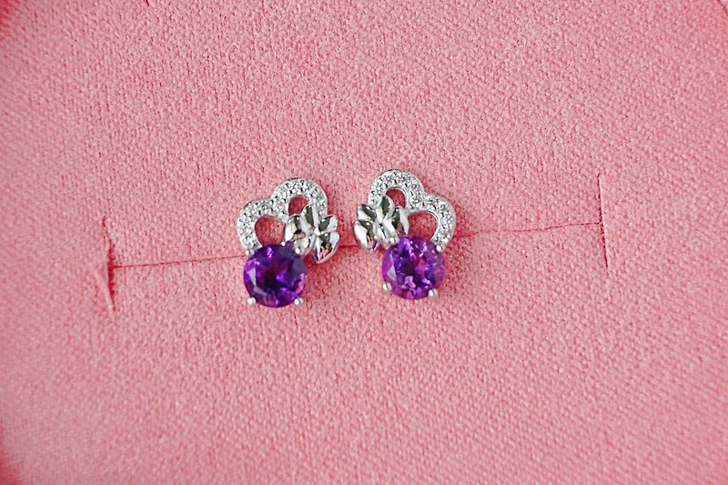 正品紫水晶耳环，925银，花痴耳环。 - 耳环/耳夹 - 纯银 紫色