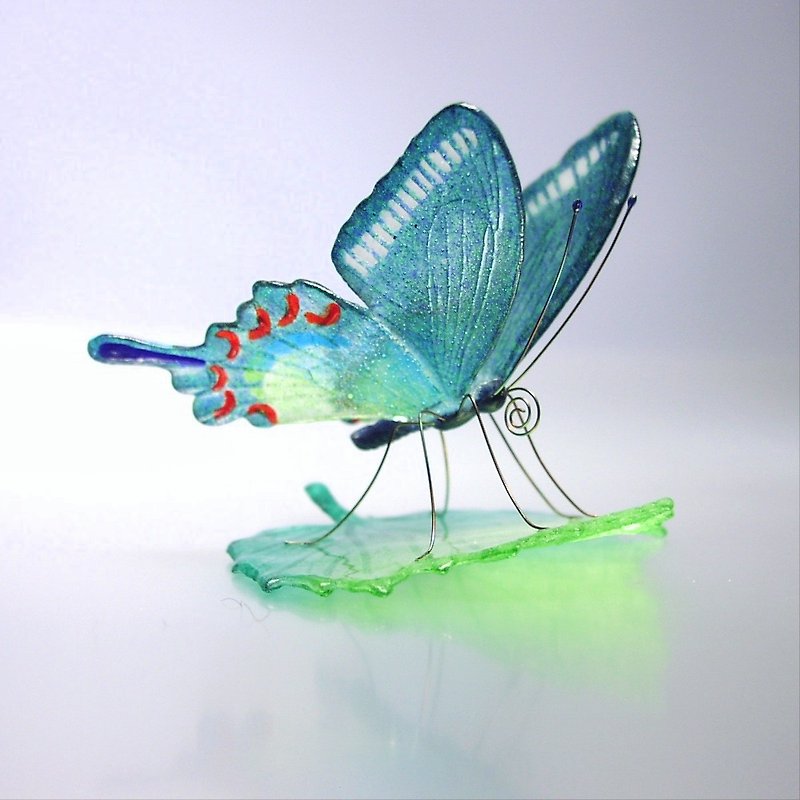 ガラスの蝶 カラスアゲハ on リーフ - 摆饰 - 玻璃 绿色