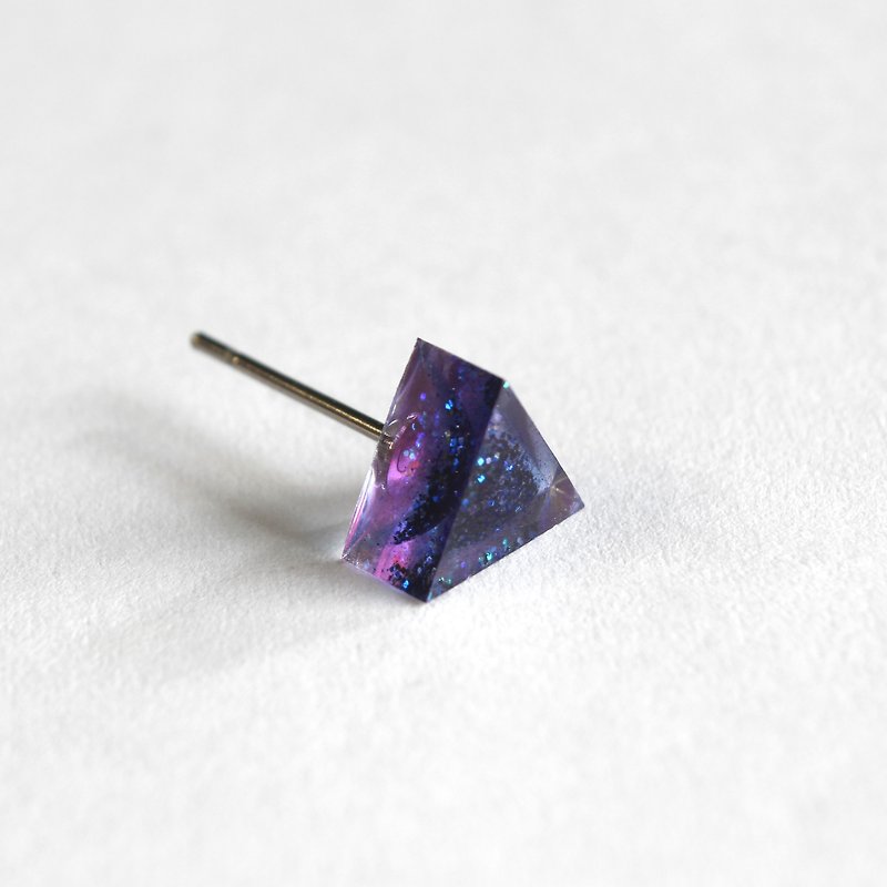 午夜时分 / 树脂耳环 - 单只 / 三角形 深紫色 亮片 - 耳环/耳夹 - 树脂 紫色