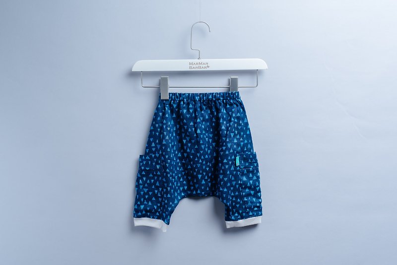 二重纱飞鼠裤-宝蓝几何 手作 无毒 飞鼠裤 童装 儿童 幼童 新生儿 - 童装裤 - 棉．麻 蓝色