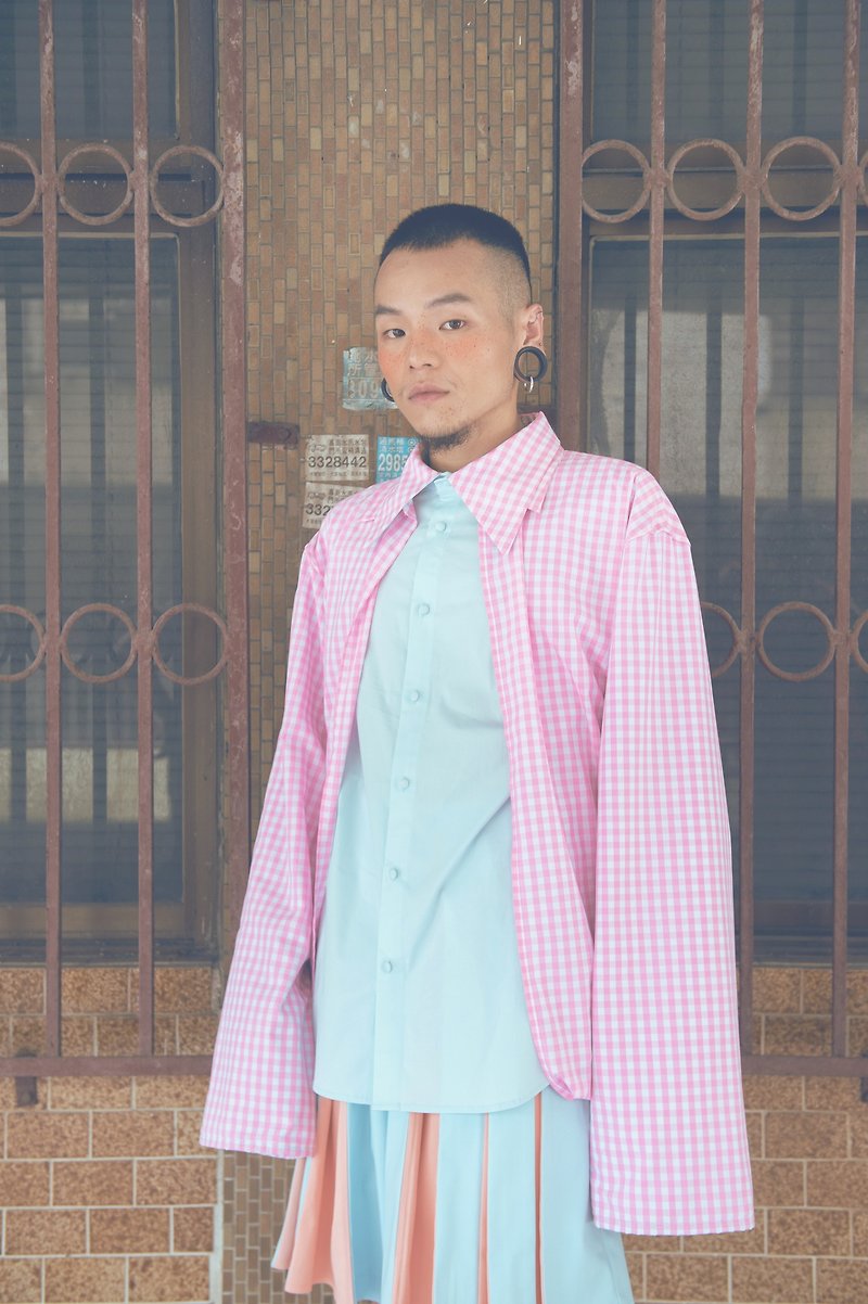 解构变化穿法衬衫(191T10) - 男装衬衫 - 棉．麻 粉红色