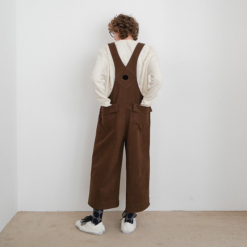 深棕色毛呢吊带裤 - imakokoni - 背带裤/连体裤 - 棉．麻 咖啡色