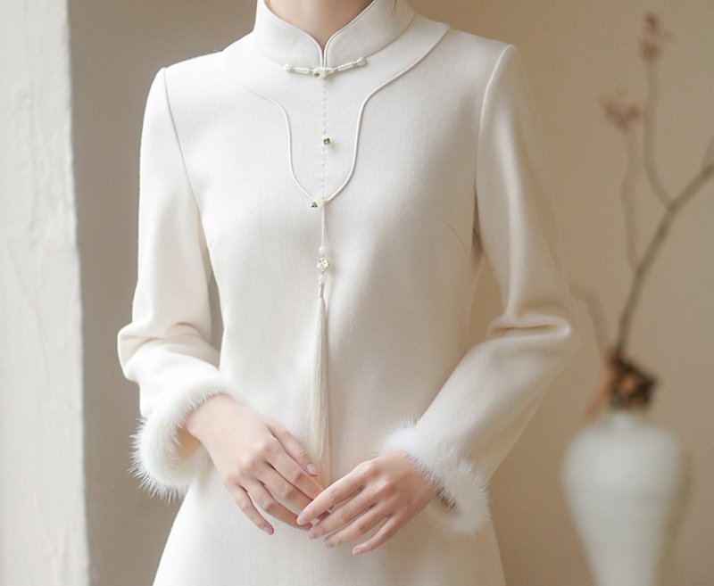 新中式 禅意茶服气质改良旗袍连衣裙洋裝 - 女装上衣 - 丝．绢 白色