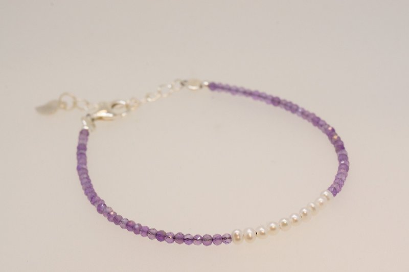 紫晶珍珠银手链 ( Amethyst Pearl Silver 925 Bracelet with Linear Memory Alloy ) - 手链/手环 - 宝石 紫色