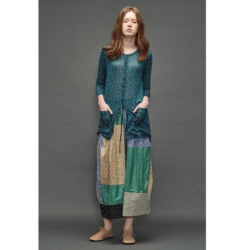 1701D0406 ( 小碎花针织长外套 ) - 女装休闲/机能外套 - 棉．麻 绿色