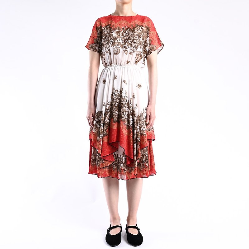 Vintage 古着洋装 / 雪纺洋装、复古洋装、日本洋装、古董洋装 - 洋装/连衣裙 - 其他材质 红色