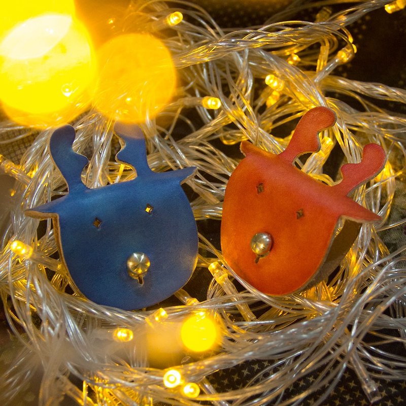 圣诞节皮革麋鹿集线器-宝蓝。橙 (Xmas 、圣诞礼物、交换礼物) - 卷线器/电线收纳 - 真皮 多色