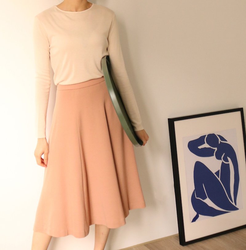 Blush Skirt 橘粉色伞状剪裁中厚针织裙-古着 - 裙子 - 羊毛 粉红色