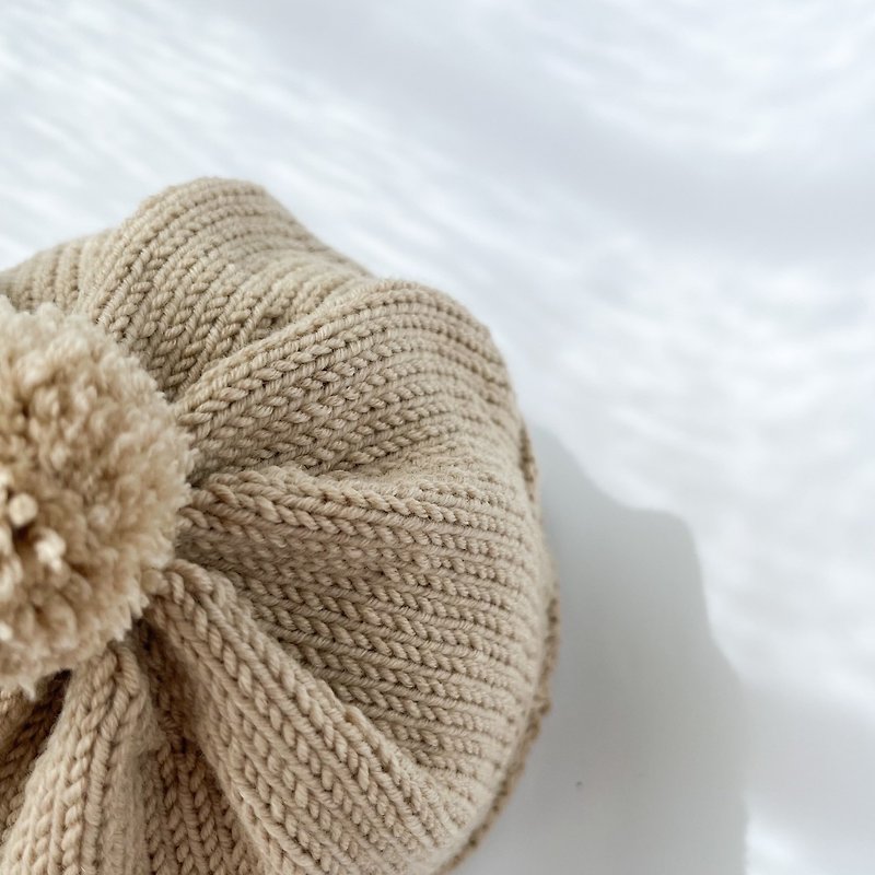 【定制】宝宝新生儿弥月礼(cashmere羊毛手工毛帽) - 婴儿帽/发带 - 羊毛 卡其色