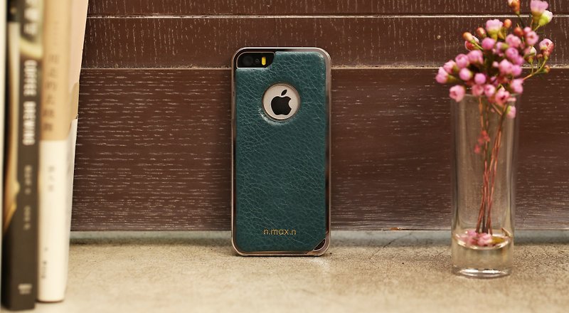 iPhone 5 / 5S /SE 半套系列皮革保护套- 大荔枝纹孔雀蓝 - 手机壳/手机套 - 真皮 透明