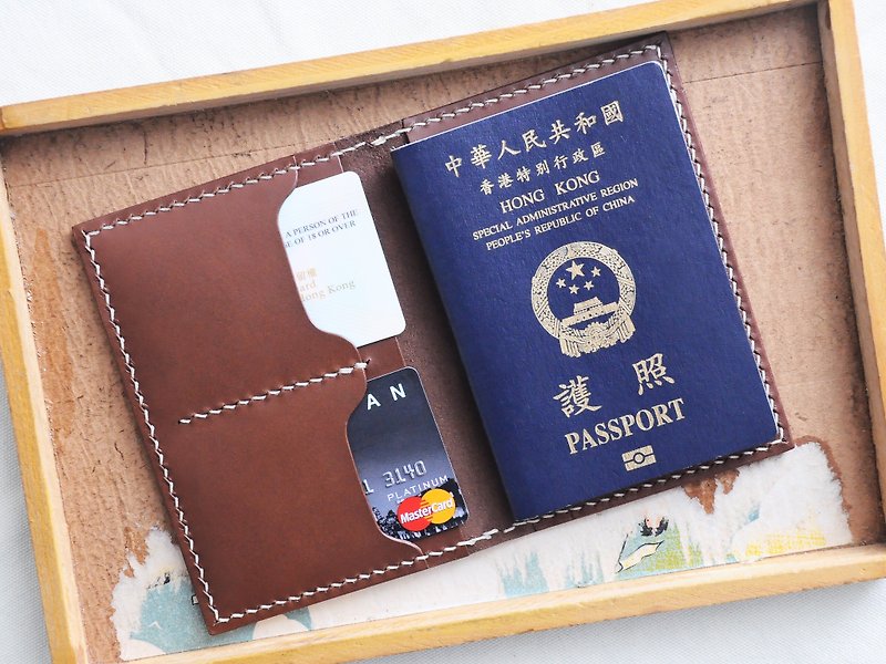 双咭位票夹护照套 好好缝 皮革DIY材料包 PASSPORT 证件套 旅行 - 皮件 - 真皮 咖啡色