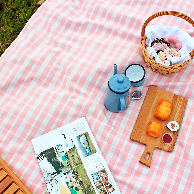 户外两用防水桌巾/野餐垫 经典格纹 加大款(粉红格纹) - 野餐垫/露营用品 - 聚酯纤维 粉红色