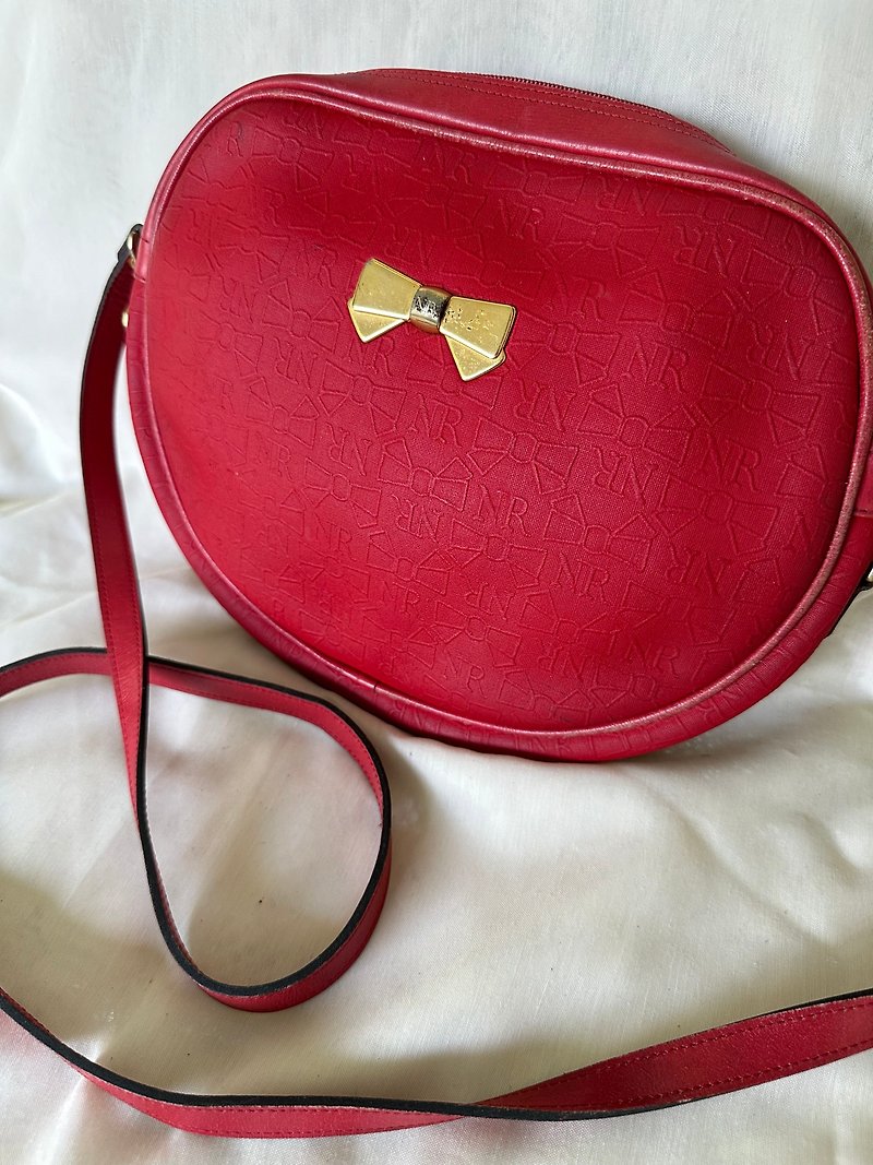 复古 Nina Ricci 单肩包，红皮革，金蝴蝶结，意大利 意大利制造。 - 手提包/手提袋 - 真皮 红色
