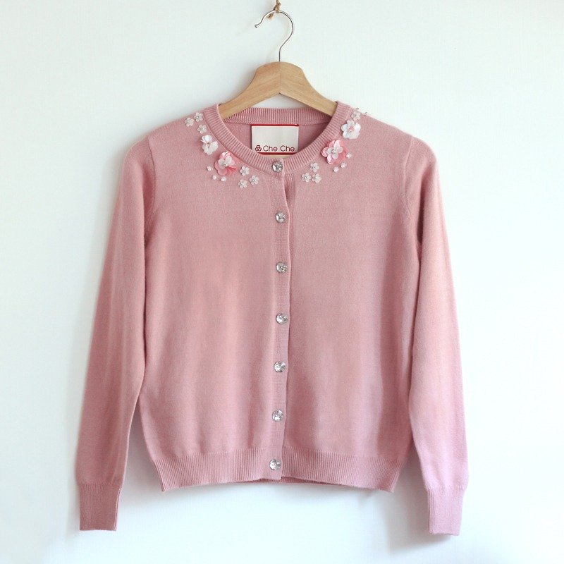 珠片花饰针织外套 - 女装针织衫/毛衣 - 聚酯纤维 粉红色