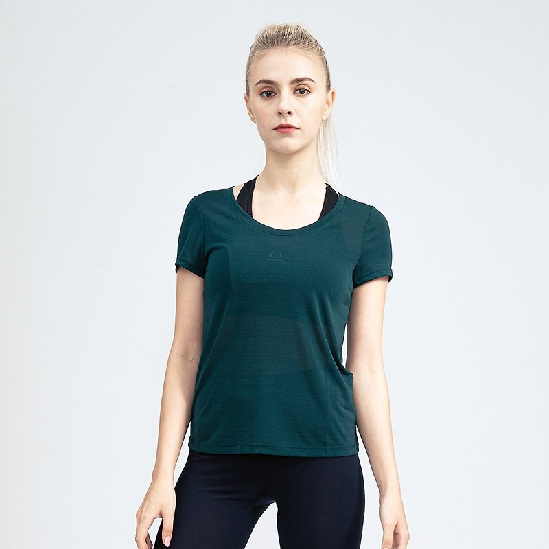 日本铜氨丝 瞬凉快干 CUE158 圆领短袖 女款 修身版型 森林绿 - 女装 T 恤 - 其他材质 绿色
