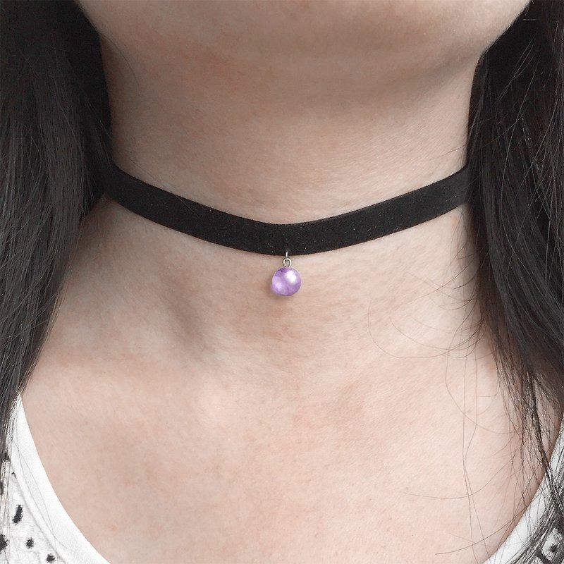 可爱紫晶项链 天然石 宇宙 浪漫项链 简约可爱 纯银项链 银项链 - 颈链 - 其他材质 紫色