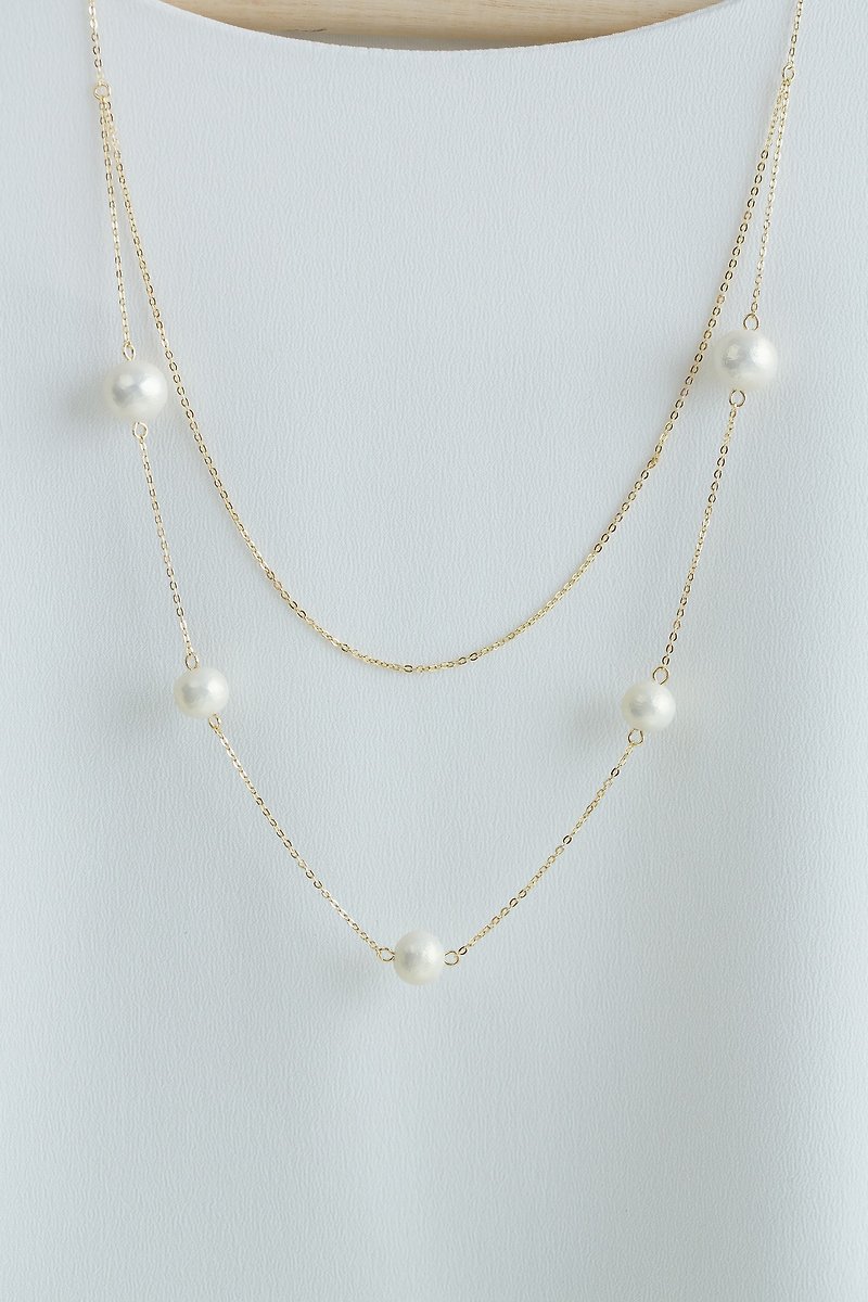 925纯银棉珍珠项链【双链设计棉珍珠长版项链】 - 项链 - 其他金属 白色