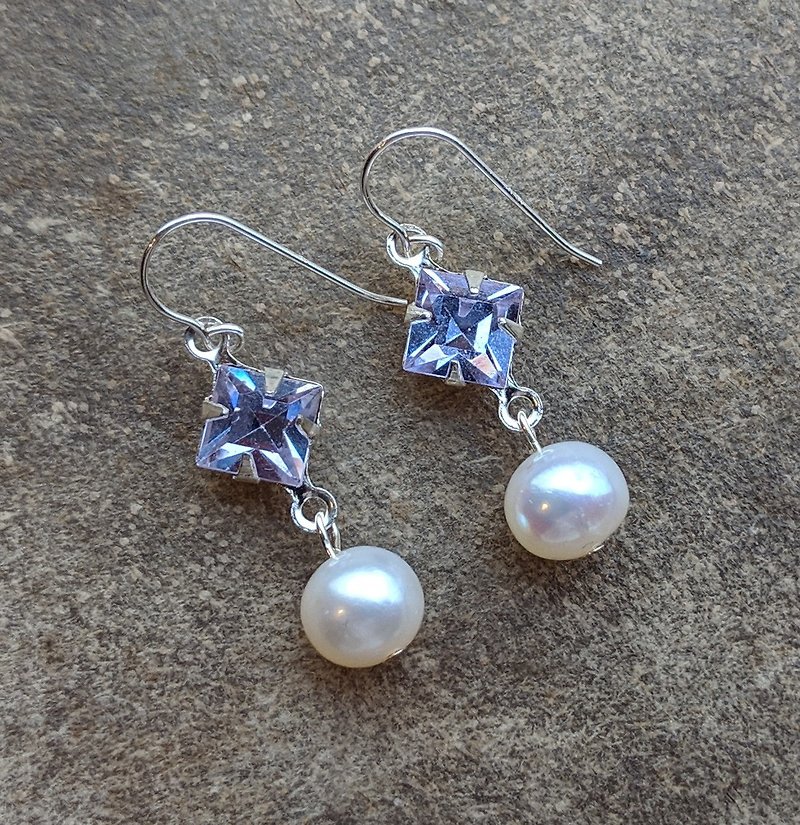 淡紫古董玻璃淡水珍珠耳环 - 耳环/耳夹 - 珍珠 