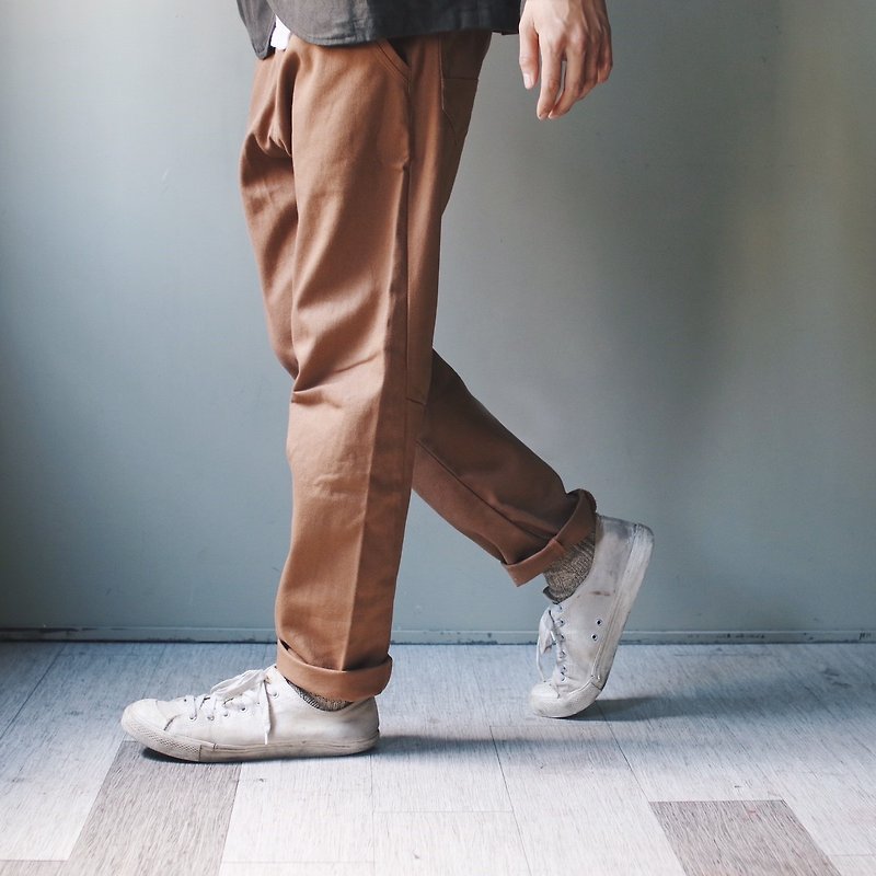 Omake Original 多口袋窄管工作裤 - 男士长裤 - 棉．麻 咖啡色