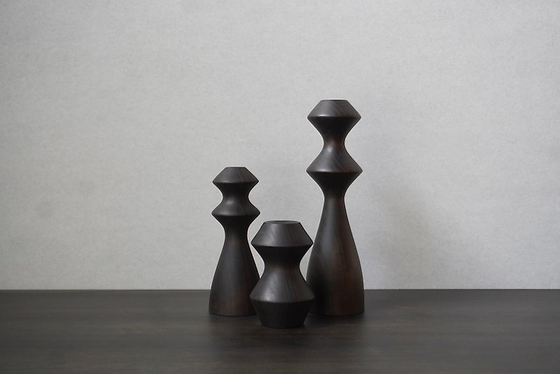 木製一輪挿し　３点セット　チェリー鉄媒染 - 花瓶/陶器 - 木头 黑色