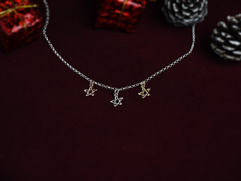 3色小星星 | 纯银项链 镀K金 玫瑰金 细链 圣诞礼物 - 项链 - 纯银 多色