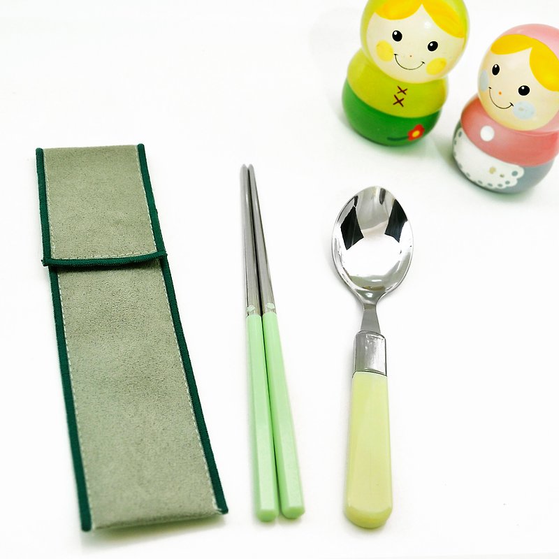台湾第一筷✦薄荷糖餐具组✦小件筷匙组 - 筷子/筷架 - 其他金属 绿色