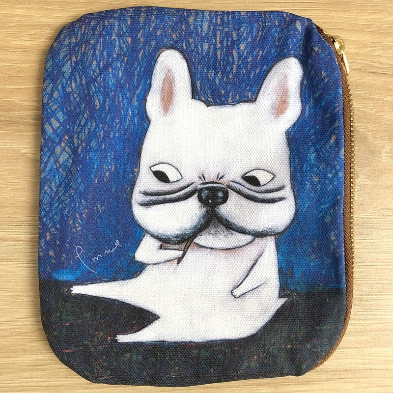 emmaAparty插画小包:剔牙法斗 - 化妆包/杂物包 - 棉．麻 蓝色