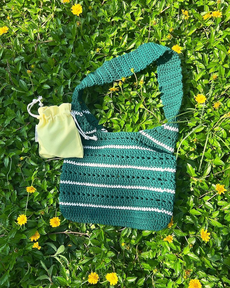 夏日棉质通花鈎织侧背袋 - 侧背包/斜挎包 - 棉．麻 绿色