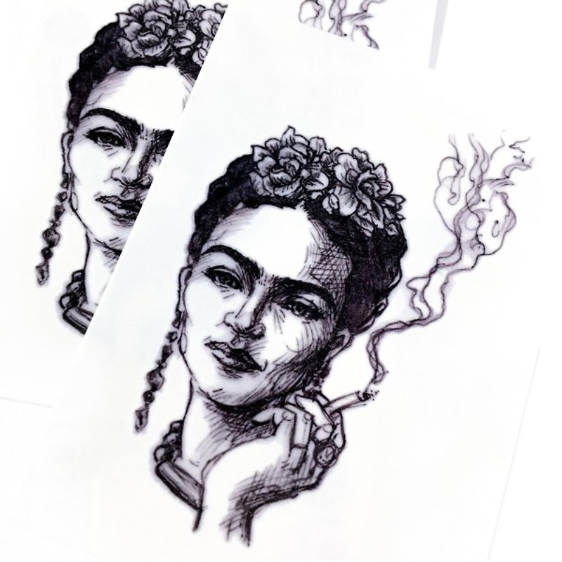 手绘人像刺青纹身贴纸经典艺术家女画家芙烈达卡萝Frida Kahlo HK - 纹身贴 - 纸 黑色