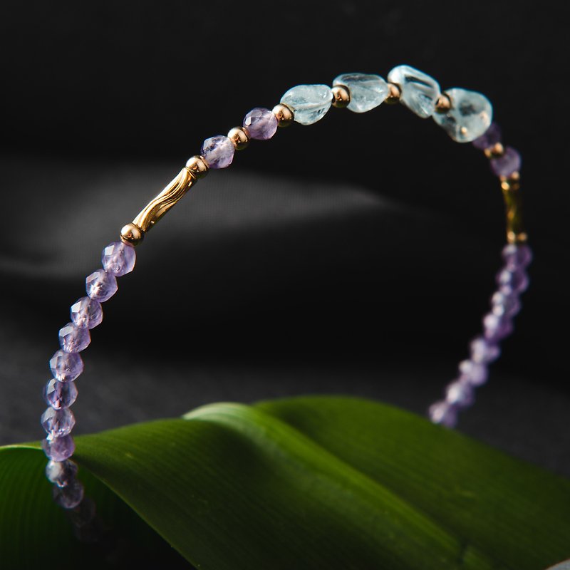 紫水晶海蓝宝手链 | 镀金手环天然水晶手链 - 手链/手环 - 宝石 紫色