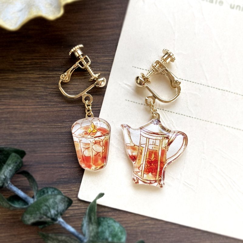 PEACH TEA EARRING　ピーチティイヤリング・ピアス 紅茶 - 耳环/耳夹 - 塑料 粉红色
