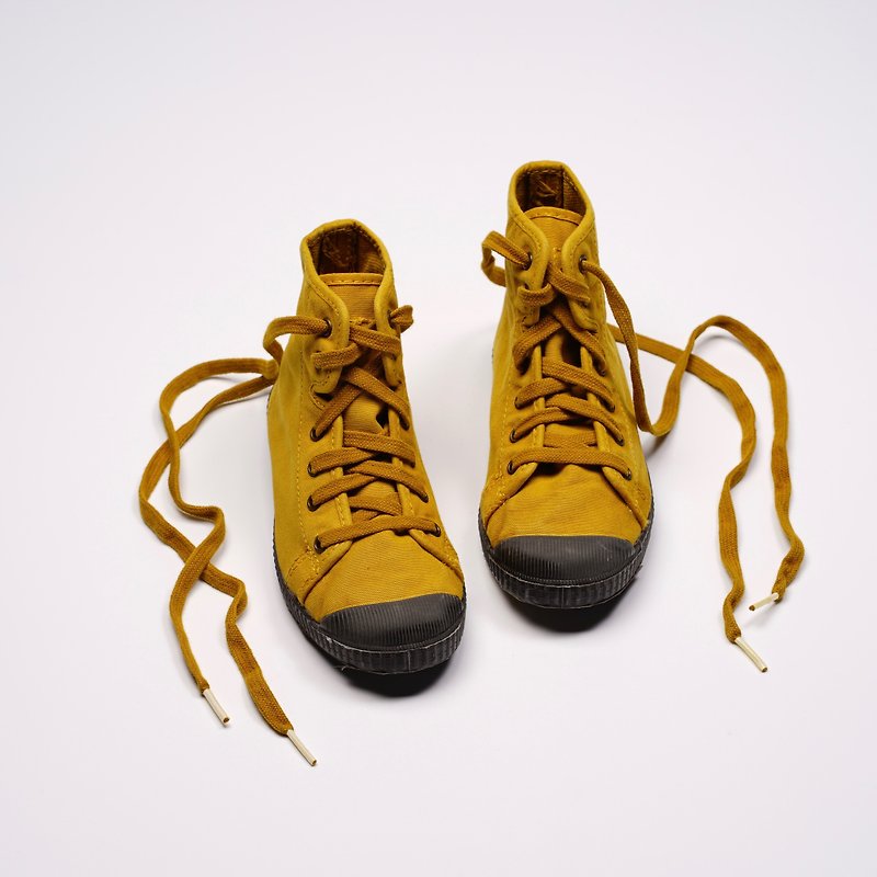 西班牙帆布鞋 CIENTA U61777 85 芥末黄 黑底 洗旧布料 童鞋 高筒 - 童装鞋 - 棉．麻 黄色