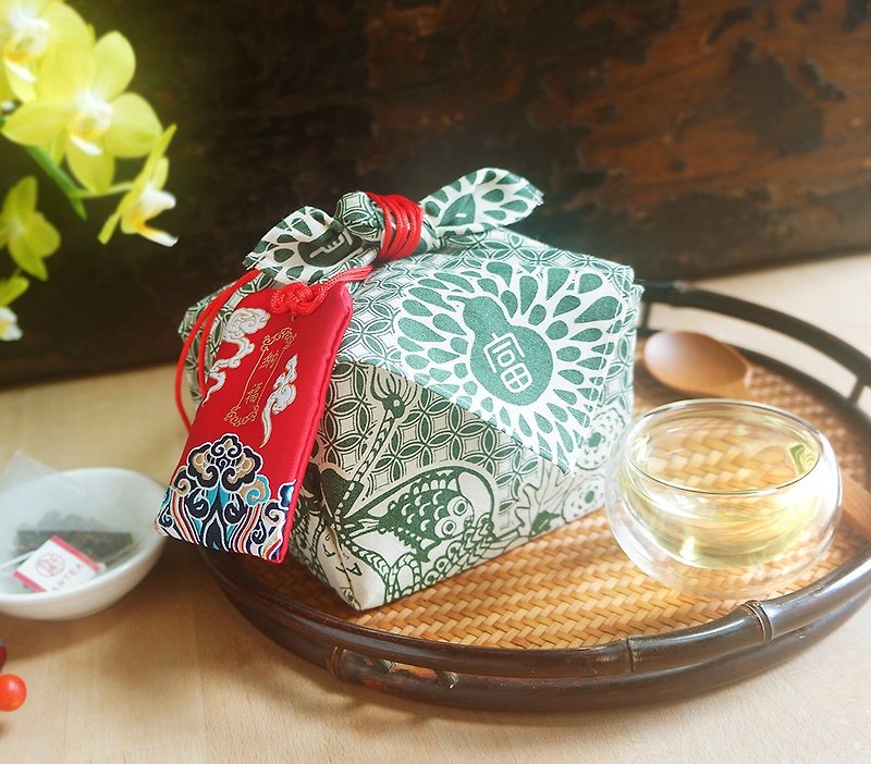 端午节【纳福】 织绣香囊 茶包包裹巾组合(2款精选好茶 - 茶 - 棉．麻 绿色