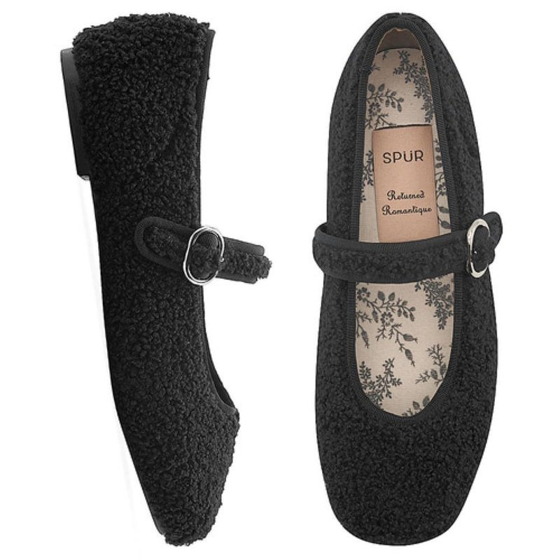 預購-SPUR 韓國人手製SPUR Boa fur_Flat_RA7016_SP (Black) - 女款皮鞋 - 其他材质 