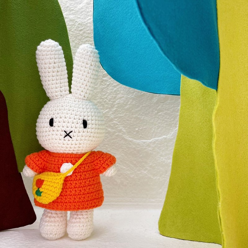 荷兰 Just Dutch | Miffy 米飞兔 和她的橘色洋装+郁金香包包 - 玩偶/公仔 - 棉．麻 橘色