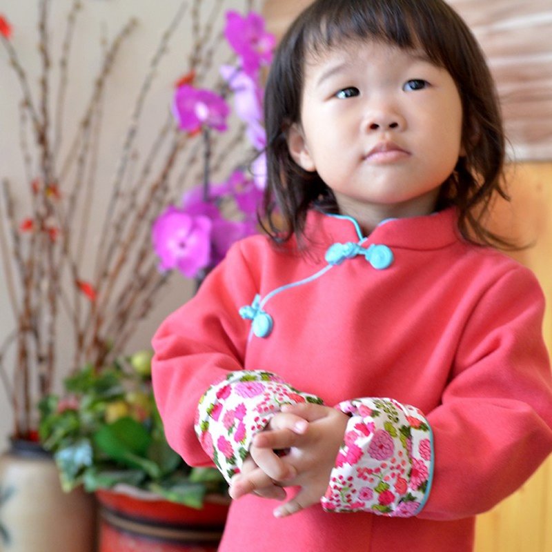 儿童旗袍 古风 冬季款 长袖素面款(粉色) - 旗袍 - 棉．麻 粉红色