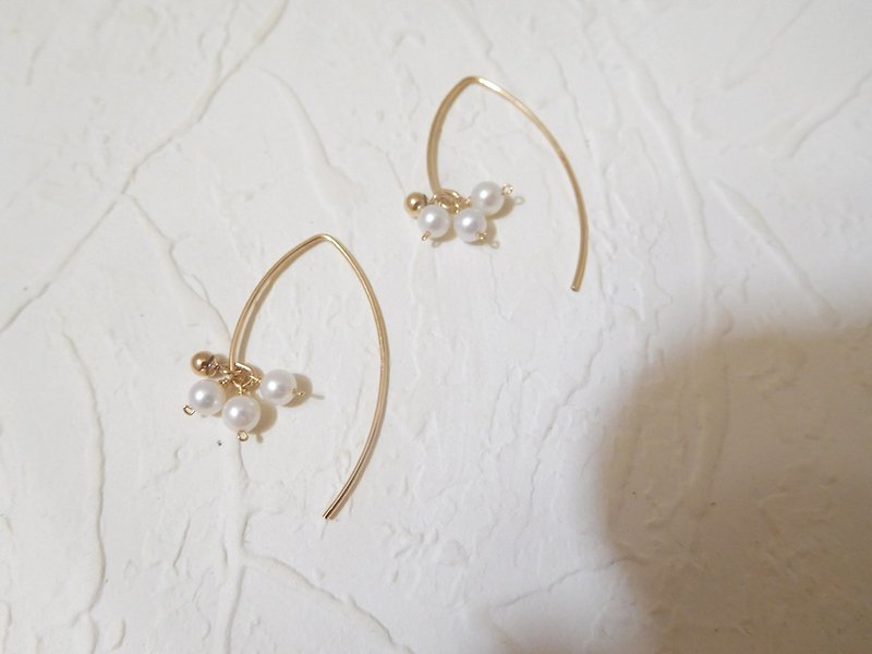 包14k金大钩圆珍珠耳环 不可改夹 - 耳环/耳夹 - 其他材质 金色