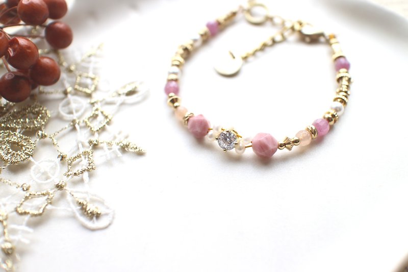 公主梦-红宝石 珍珠 锆石 黄铜手环 - 手链/手环 - 宝石 粉红色