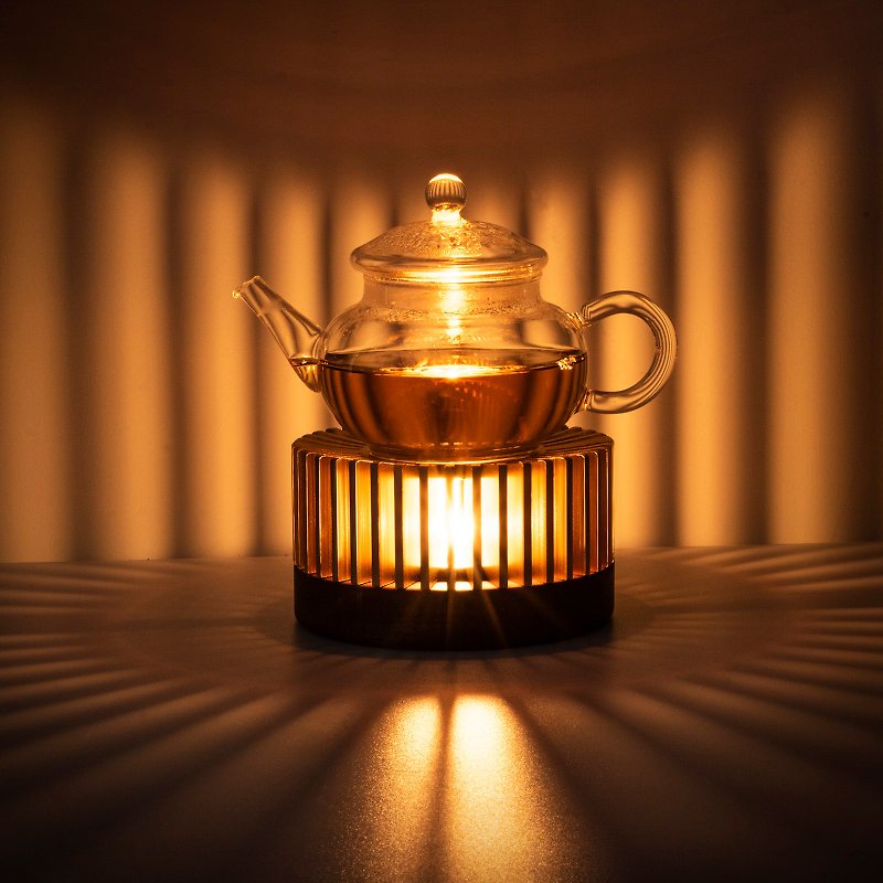 暖茶器温茶炉子煮水果花茶叶蜡烛茶壶咖啡加热茶杯保温实木底座 - 茶具/茶杯 - 铝合金 金色