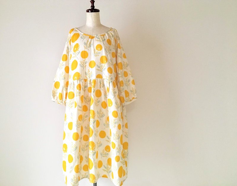 ミモザのラグランワンピース　ダブルガーゼ　ホワイト - 洋装/连衣裙 - 棉．麻 黄色