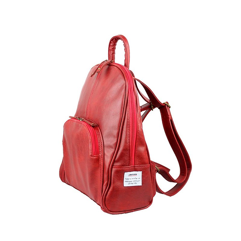 AMINAH-红色典雅后背包【am-0299】 - 后背包/双肩包 - 人造皮革 红色