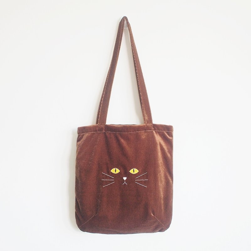 burmese cat tote bag - 侧背包/斜挎包 - 聚酯纤维 咖啡色