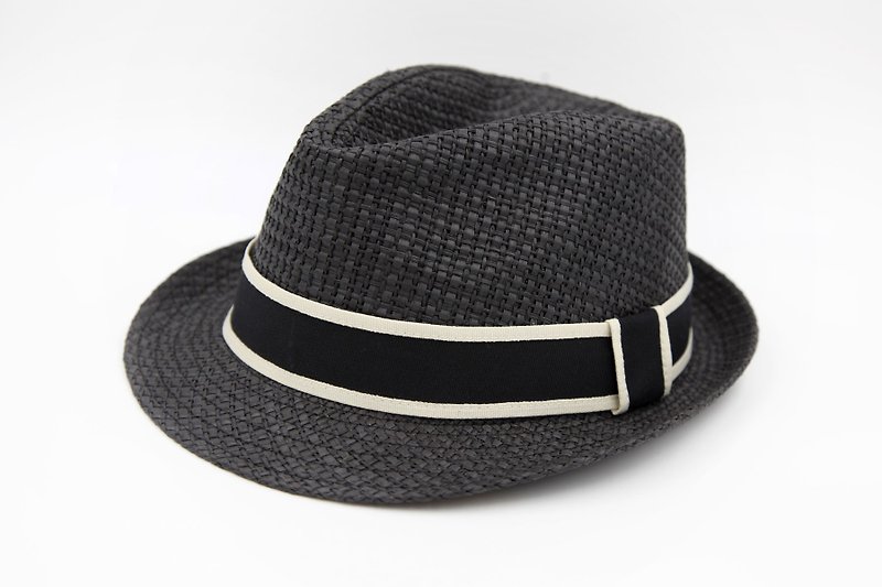 【纸布家】日式绅士帽(黑色)纸线编织 - 帽子 - 纸 黑色