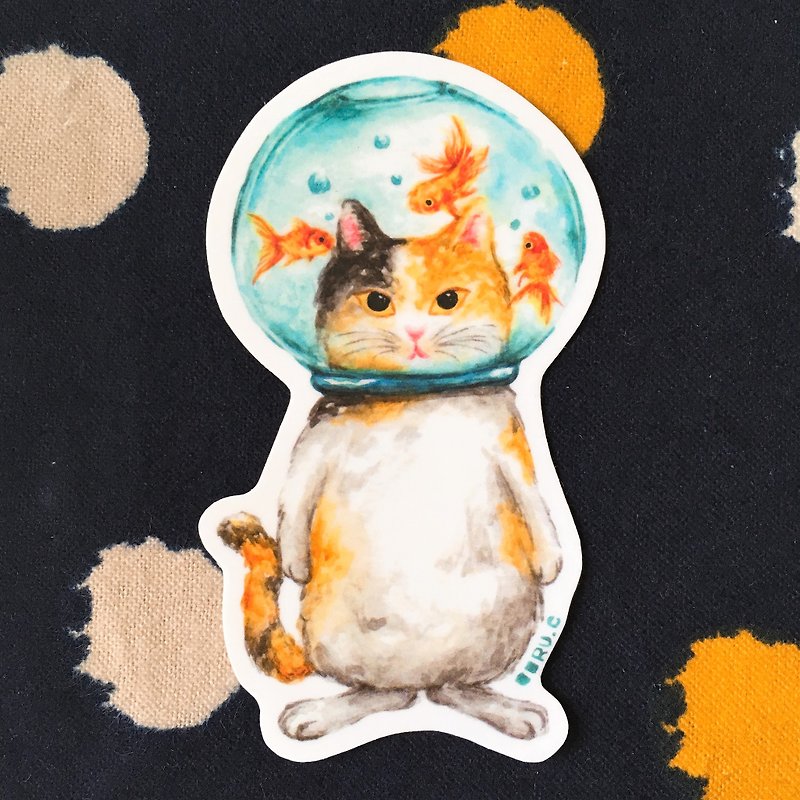 玻璃球猫 金鱼猫 胶面贴纸 - 贴纸 - 防水材质 多色
