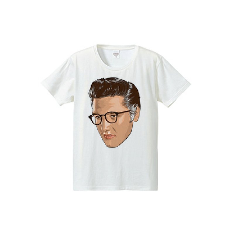 elvisダテメガネ（4.7oz Tシャツ） - 男装上衣/T 恤 - 棉．麻 白色